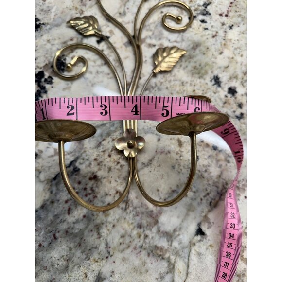 Pair VTG Gold Brass Wall Candle Holders Sconces Leaf scroll Hollywood Regency - Picture 6 of 13